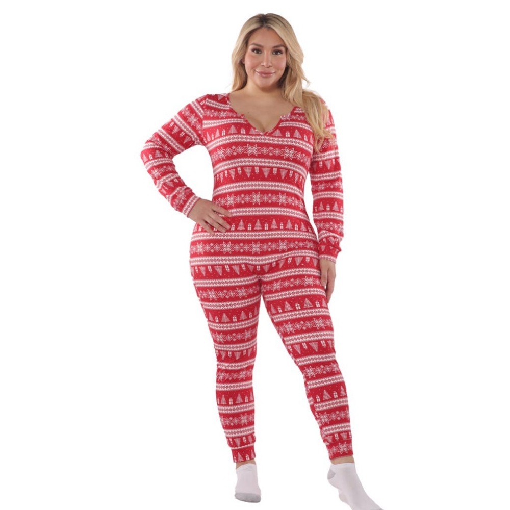 Women's Red Festive Pajama Onesie